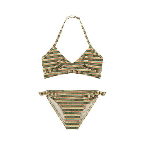 Beachlife triangel bikini bruin/groen/wit Meisjes Polyamide Streep