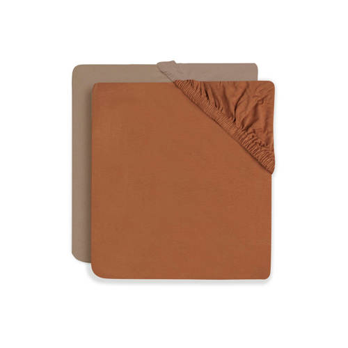 Jollein katoenen jersey ledikant hoeslaken 60x120 cm Caramel/Biscuit - set van 2 Bruin afbeelding