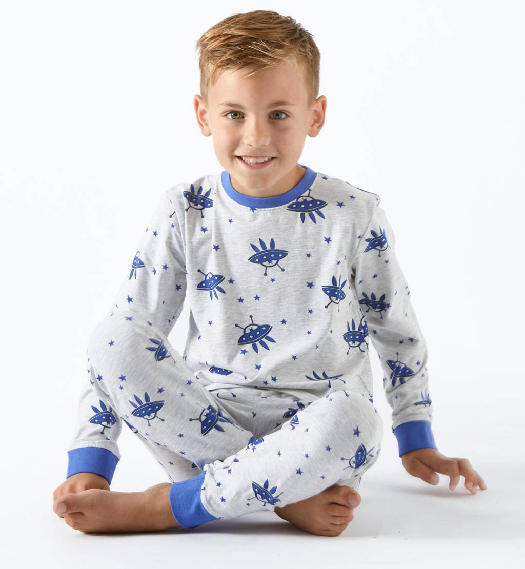 pyjama met all over print van biologisch katoen blauw