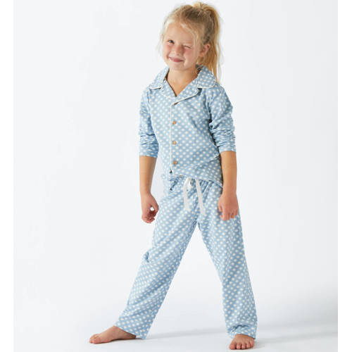 Little Label pyjama met sterren van biologisch katoen blauw Meisjes Stretchkatoen Klassieke kraag