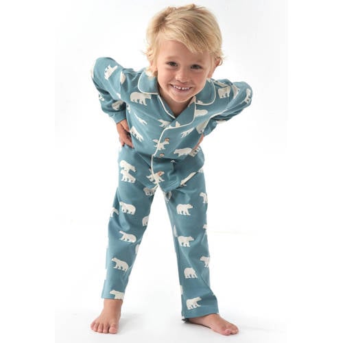 Little Label pyjama met dierenprint van katoen blauw Jongens Stretchkatoen Klassieke kraag