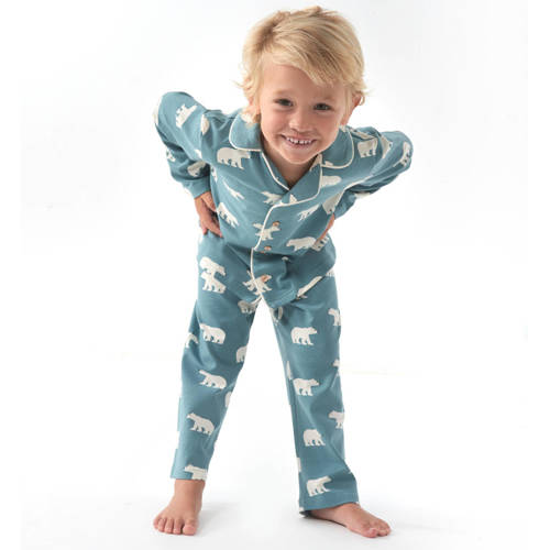 Little Label pyjama met dierenprint van biologisch katoen blauw Jongens Stretchkatoen Klassieke kraag