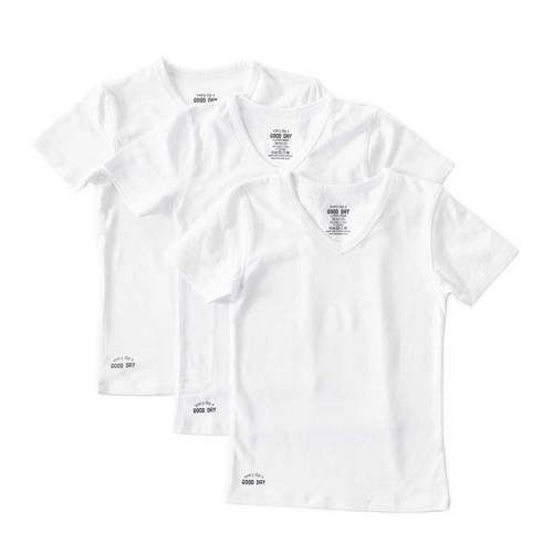 Little Label T-shirt van biologisch katoen - set van 3 wit Jongens Stretchkatoen V-hals