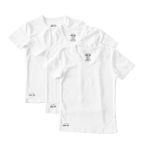 Little Label T-shirt van biologisch katoen - set van 3 wit Jongens Stretchkatoen (duurzaam) V-hals - 110/116
