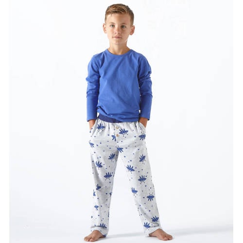 Little Label pyjama met all over print van biologisch katoen blauw Jongens Stretchkatoen Ronde hals