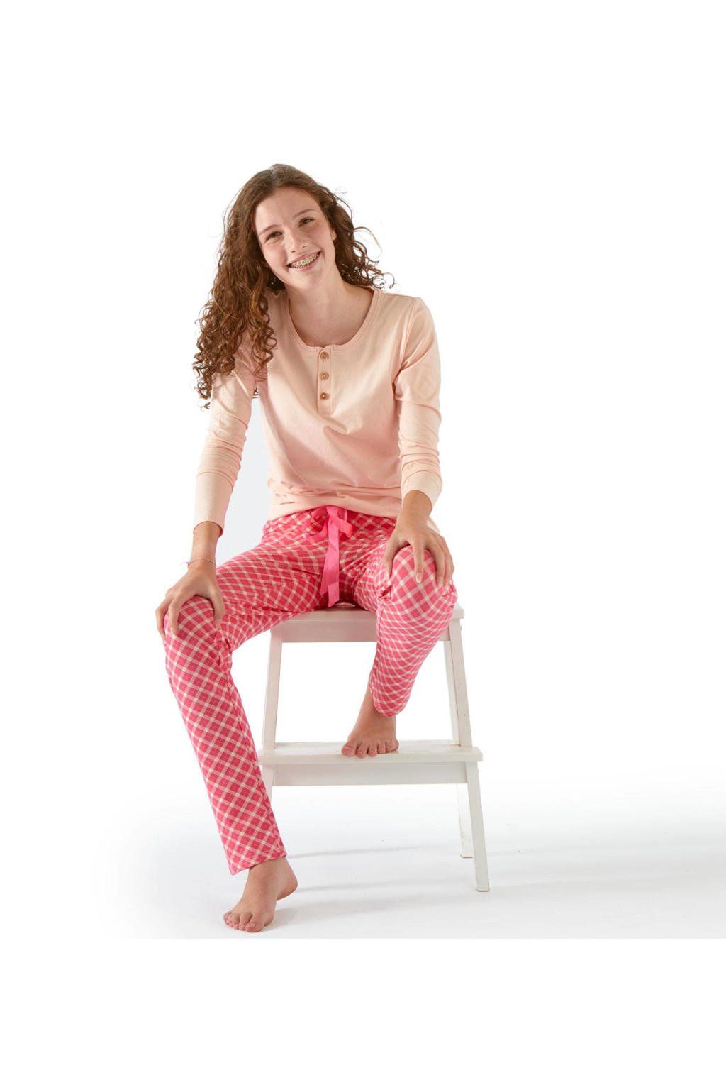 Little Label geruite pyjama van biologisch katoen roze