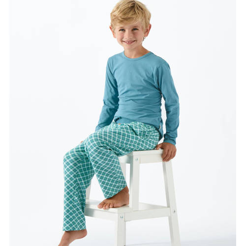 Little Label geruite pyjama van biologisch katoen blauw Jongens Stretchkatoen (duurzaam) Ronde hals - 122/128