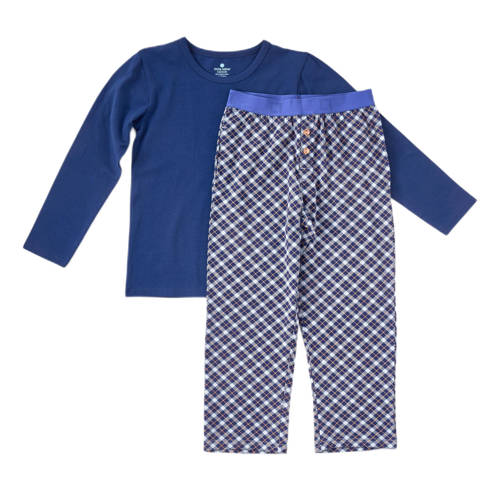 Little Label geruite pyjama van biologisch katoen aqua Blauw Jongens Stretchkatoen Ronde hals