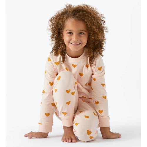 Little Label pyjama met hartjes van biologisch katoen roze Meisjes Stretchkatoen Ronde hals
