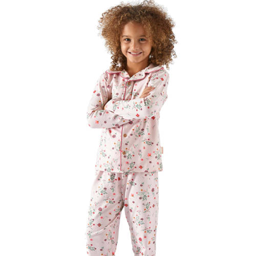 Little Label gebloemde pyjama van biologisch katoen roze Meisjes Stretchkatoen Klassieke kraag
