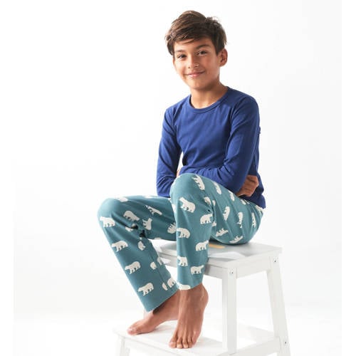 Little Label pyjama met dierenprint van biologisch katoen blauw Jongens Stretchkatoen Ronde hals