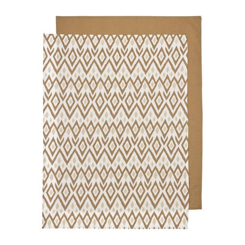 Meyco baby wieglaken Ikat/Uni 75x100 cm - set van 2 Sand/Toffee Babylaken Bruin afbeelding
