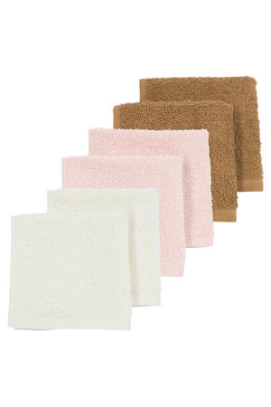 Basic Badstof monddoekje 30x30 cm - Offwhite/Soft Pink/Toffee (set van 6)