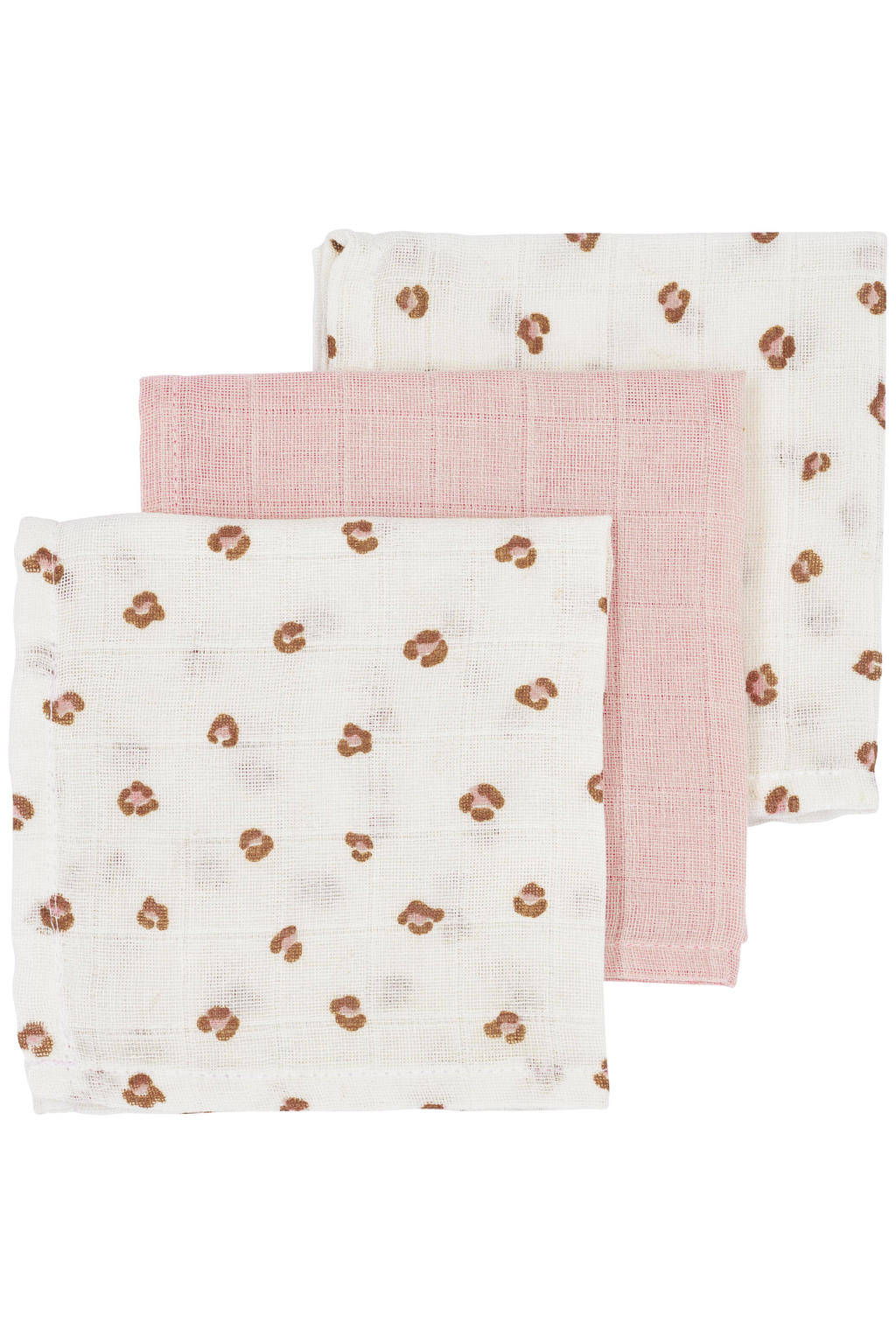 Meyco hydrofiel monddoekje Mini Panther 30x30 cm - Soft Pink (set van 3)