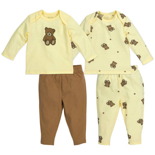 Meyco pyjama Teddy Bear - set van 2 Soft Yellow Geel Jongens/Meisjes Katoen Ronde hals