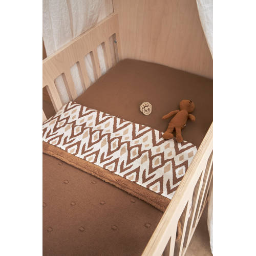 Meyco reversible baby ledikantdeken Mini Knots Teddy 100x150 cm Toffee Babydeken Bruin
