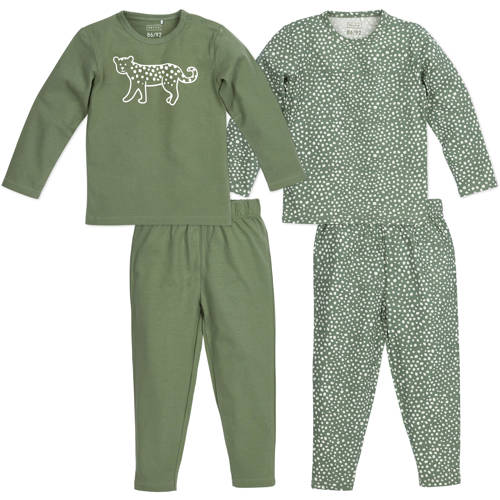 Meyco pyjama Cheetah - set van 2 Forest Green Groen Jongens/Meisjes Katoen Ronde hals