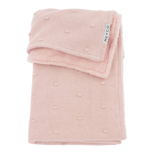 Meyco reversible baby ledikantdeken Mini Knots Teddy 100x150 cm Soft Pink Babydeken Roze