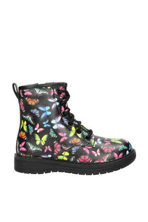 Gravlen  veterboots met print zwart