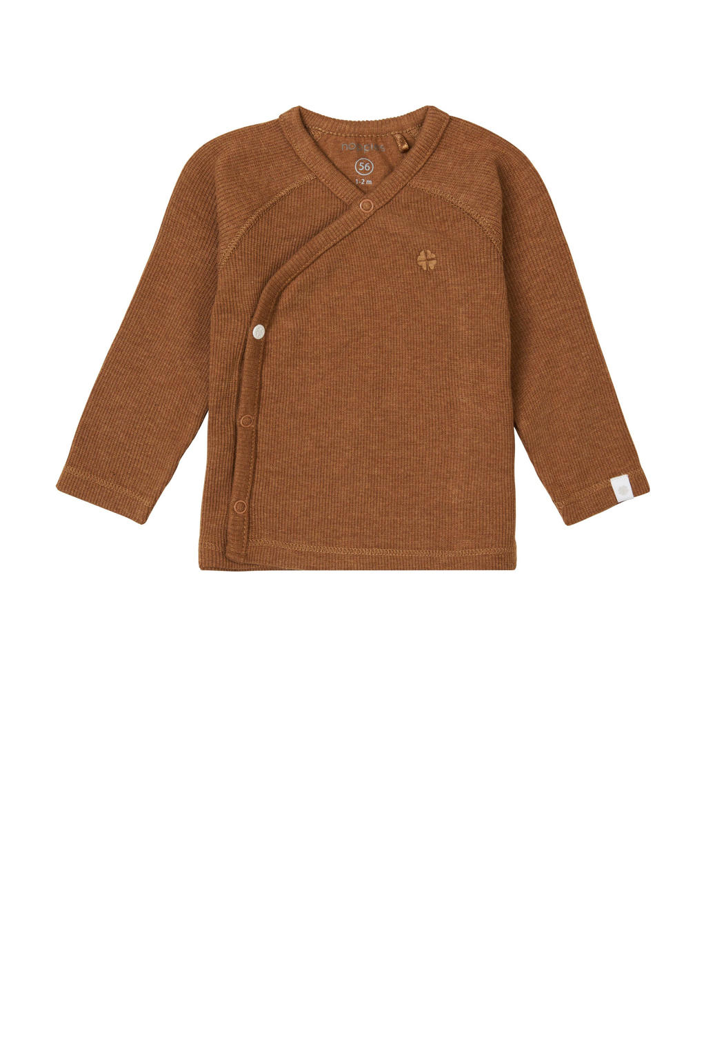 Bruine jongens en meisjes Noppies baby baby longsleeve Nanyuki van katoen met effen, lange mouwen, V-hals en drukknoopsluiting