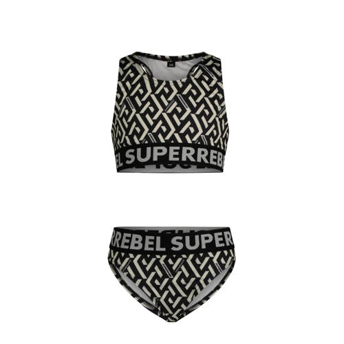 SuperRebel crop bikini Carmel zwart/wit Meisjes Gerecycled polyester (duurzaam) - 128