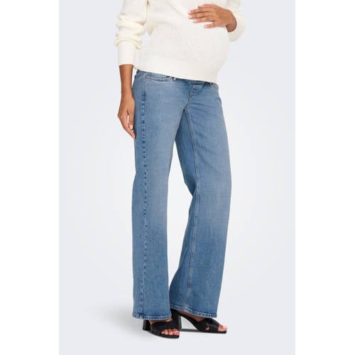 ONLY MATERNITY high waist wide leg zwangerschapsjeans OLMJUICY medium blue Blauw Dames Stretchkatoen