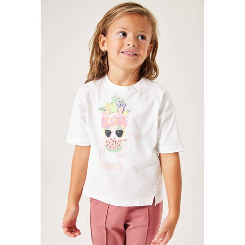 Garcia T-shirt met printopdruk wit Meisjes Katoen Ronde hals Printopdruk