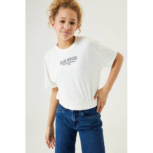 Garcia T-shirt met tekst wit Meisjes Viscose Ronde hals Tekst