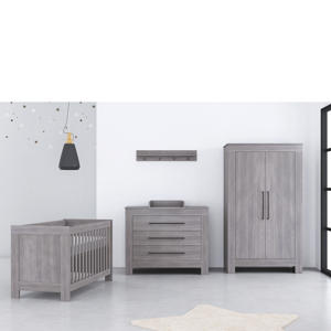 babykamer Nevada - babybed & commode & kledingkast - zwart/grijs 