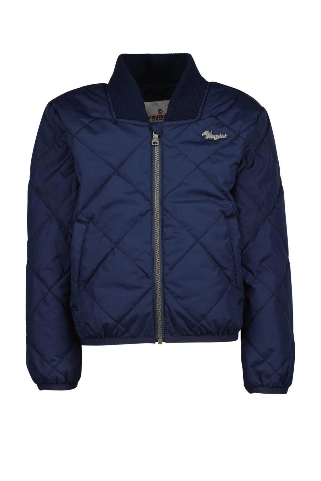 Donkerblauwe meisjes Vingino baseball jacket Tilla van polyester met effen, lange mouwen, opstaande kraag en ritssluiting