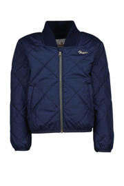 thumbnail: Donkerblauwe meisjes Vingino baseball jacket Tilla van polyester met effen, lange mouwen, opstaande kraag en ritssluiting