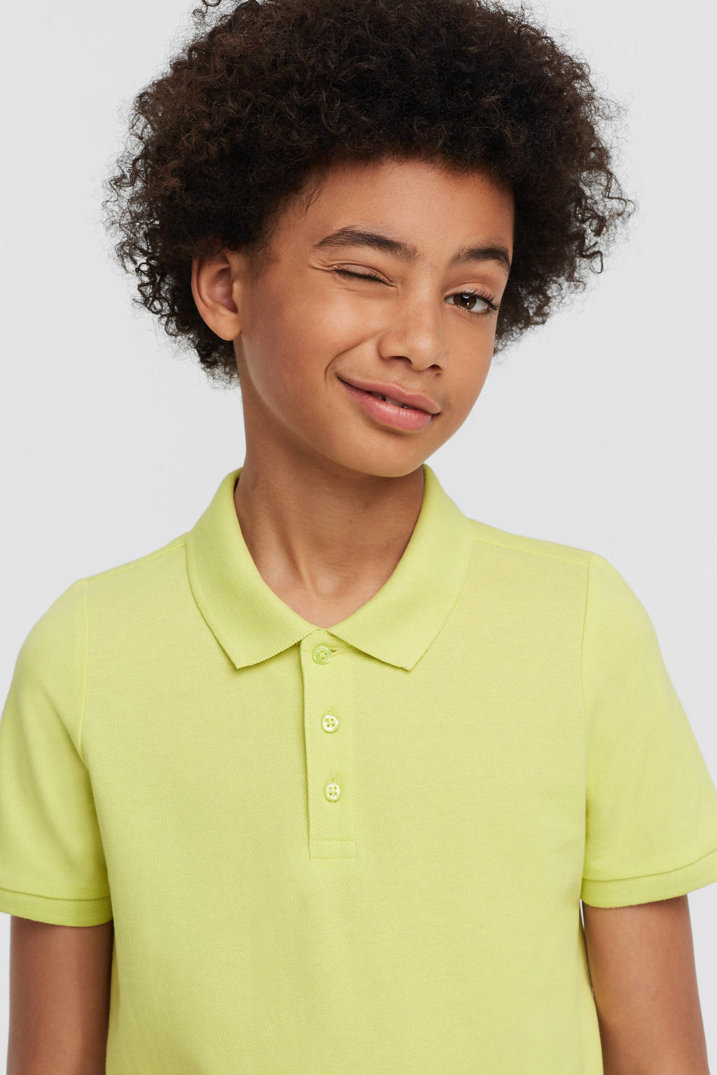 Limegroene jongens anytime piqué polo van katoen met effen, korte mouwen, klassieke kraag en knoopsluiting