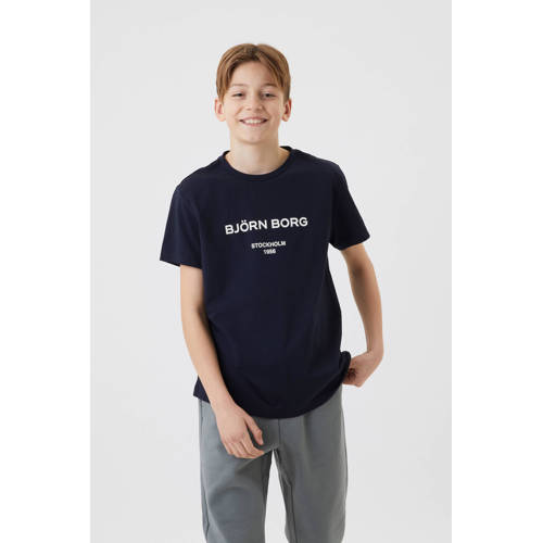 Björn Borg T-shirt met logo donkerblauw Jongens Katoen Ronde hals Logo