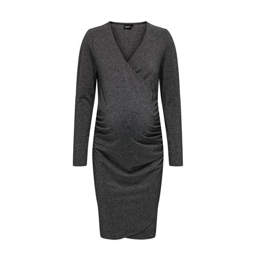 ONLY MATERNITY glitter zwangerschapsjurk OLMRIGA zwart Dames Polyester Ronde hals