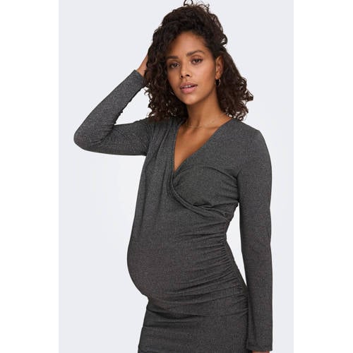 ONLY MATERNITY glitter zwangerschapsjurk OLMRIGA zwart Dames Polyester Ronde hals