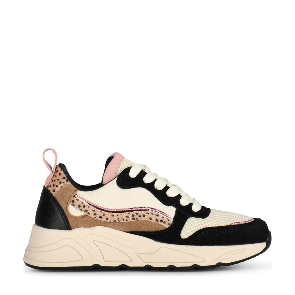 Zwarte meisjes POSH by Poelman sneakers van imitatiesuède met chunky hak en veters