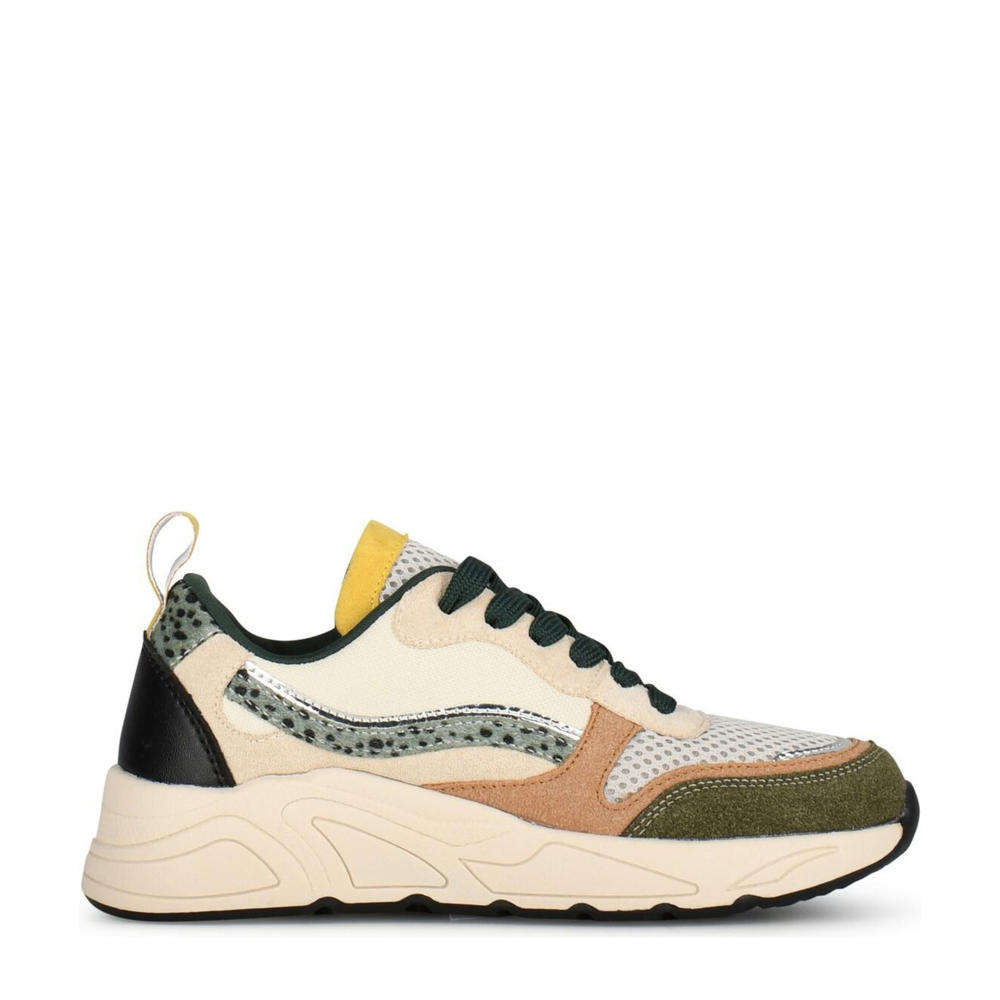 Groene meisjes POSH by Poelman leren sneakers van imitatiesuède met chunky hak en veters