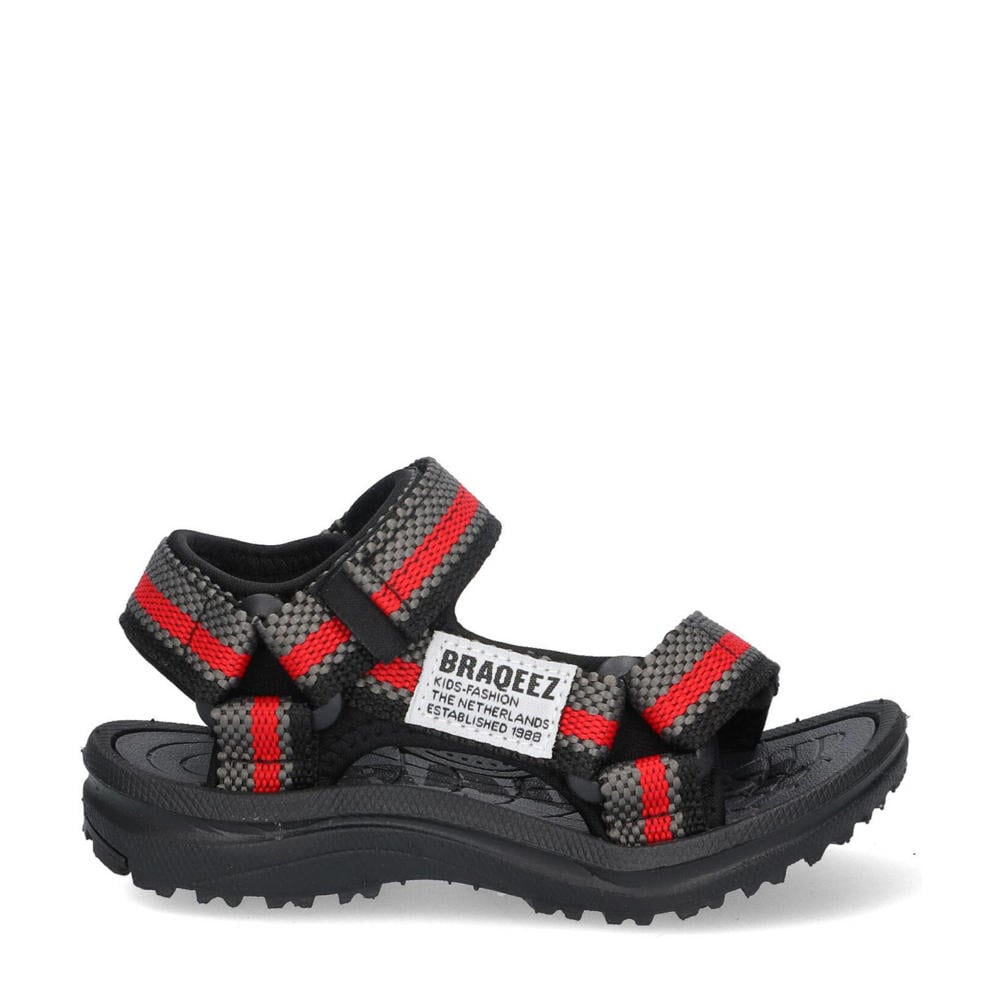 Grijze jongens Braqeez Sky Sport sandalen van textiel met profielzool en klittenband
