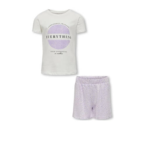 KIDS ONLY GIRL T-shirt + short KOGHAZEL wit/lila Shirt + broek Meisjes Katoen Ronde hals