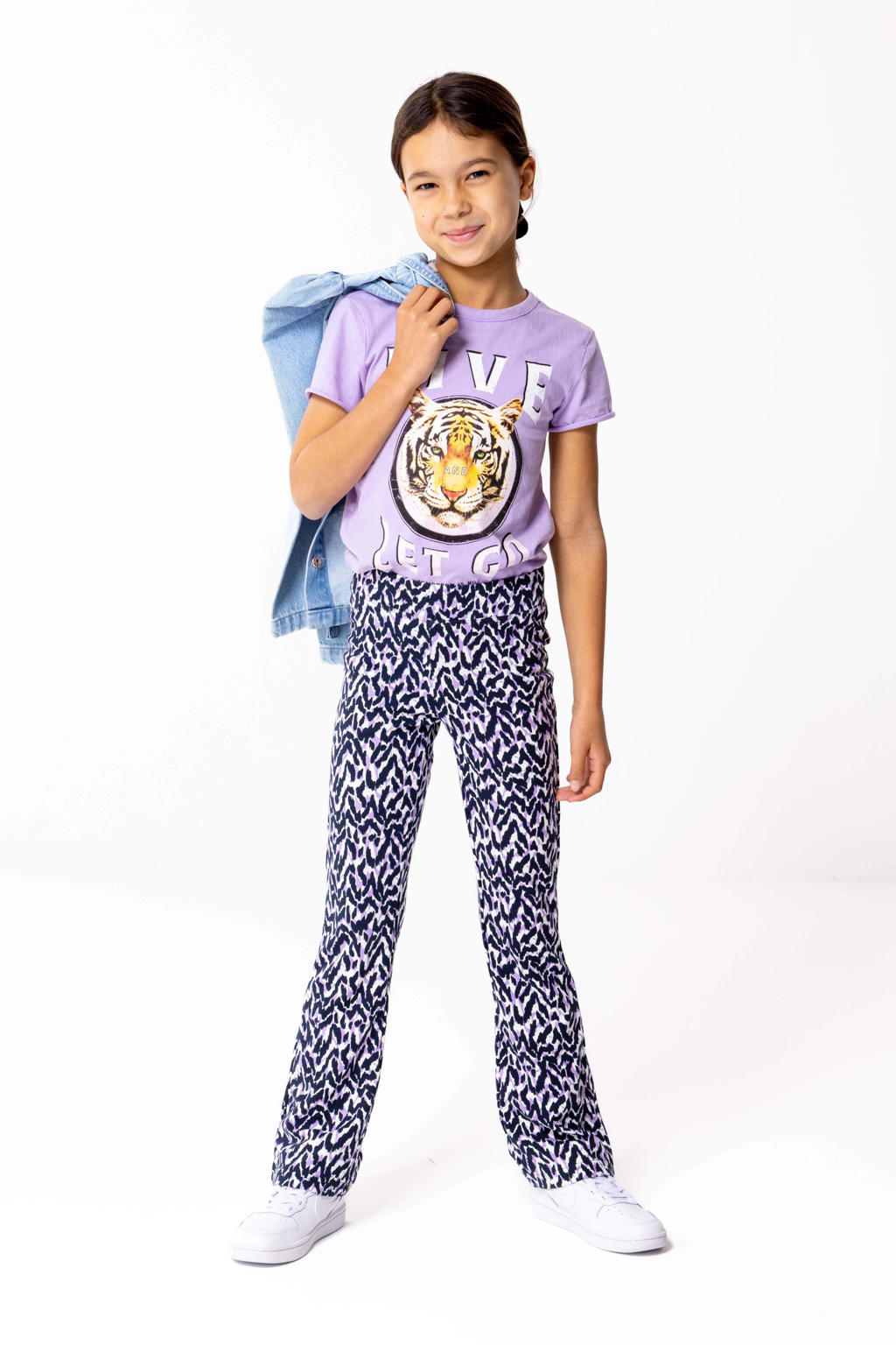 Lila en donkerblauwe meisjes KIDS ONLY GIRL flared broek met regular waist en elastische tailleband