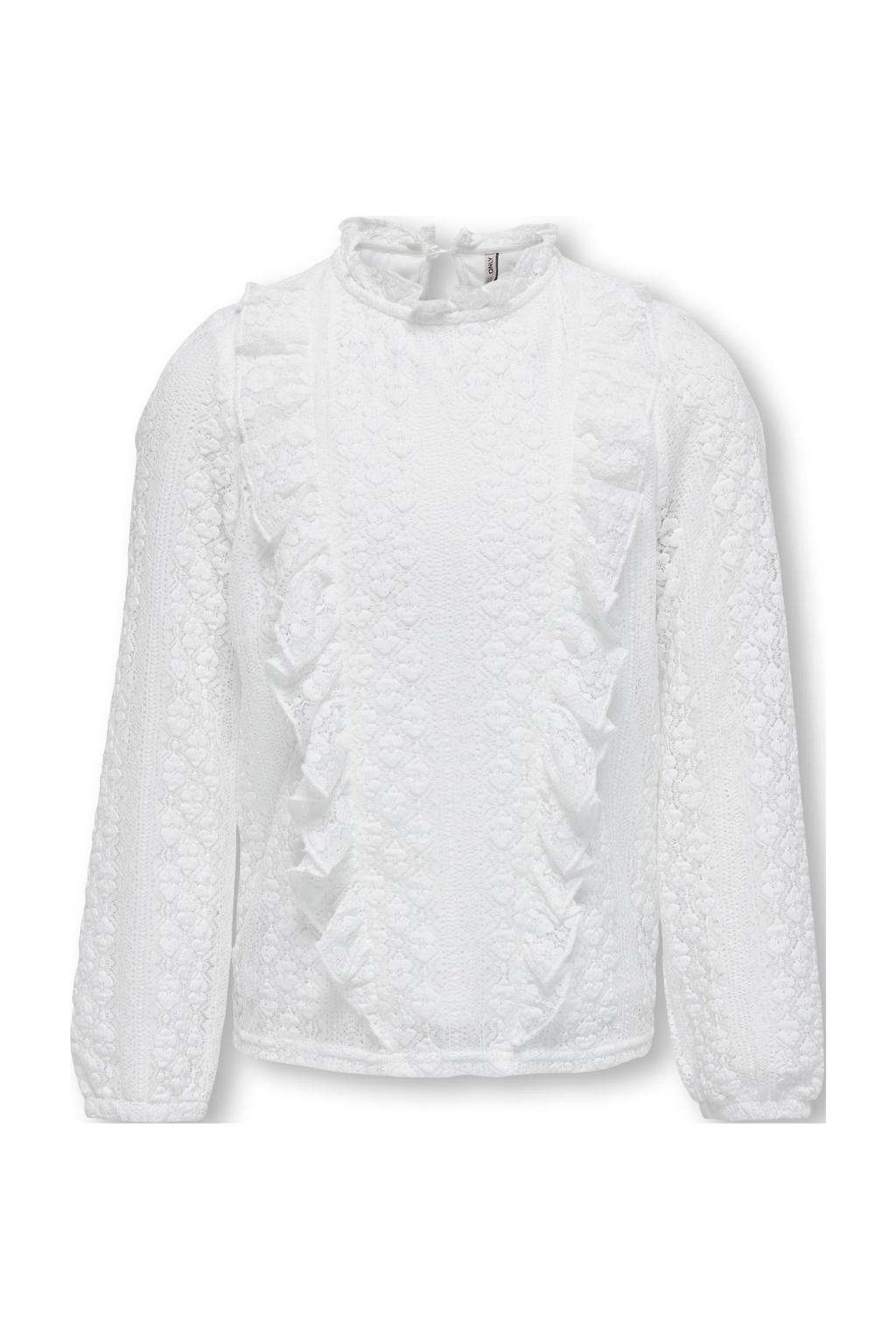 Witte meisjes KIDS ONLY GIRL top van nylon met lange mouwen, opstaande kraag, knoopsluiting en ruches