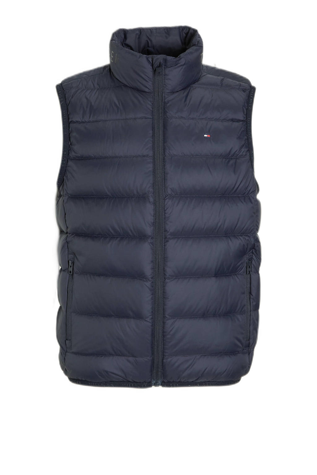 Donkerblauwe jongens en meisjes Tommy Hilfiger bodywarmer van polyester met opstaande kraag en ritssluiting