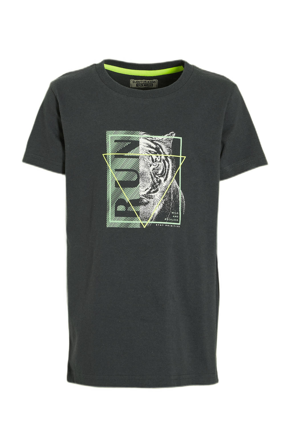 Groene jongens DJ Dutchjeans T-shirt van katoen met printopdruk, korte mouwen en ronde hals