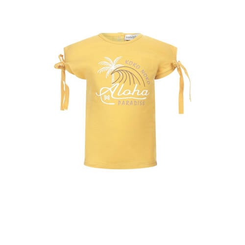 Koko Noko T-shirt met printopdruk geel Meisjes Stretchkatoen Ronde hals - 74