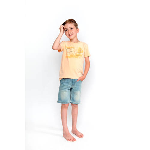 No Way Monday T-shirt met printopdruk licht perzik Oranje Jongens Stretchkatoen Ronde hals - 104
