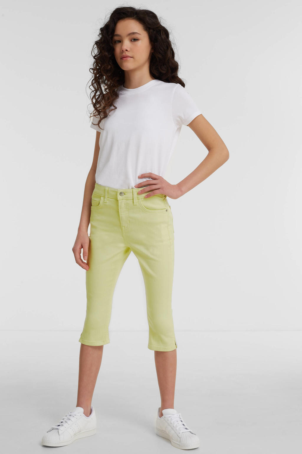 Lichtgele meisjes anytime capri jeans van denim met skinny fit, regular waist en rits- en knoopsluiting
