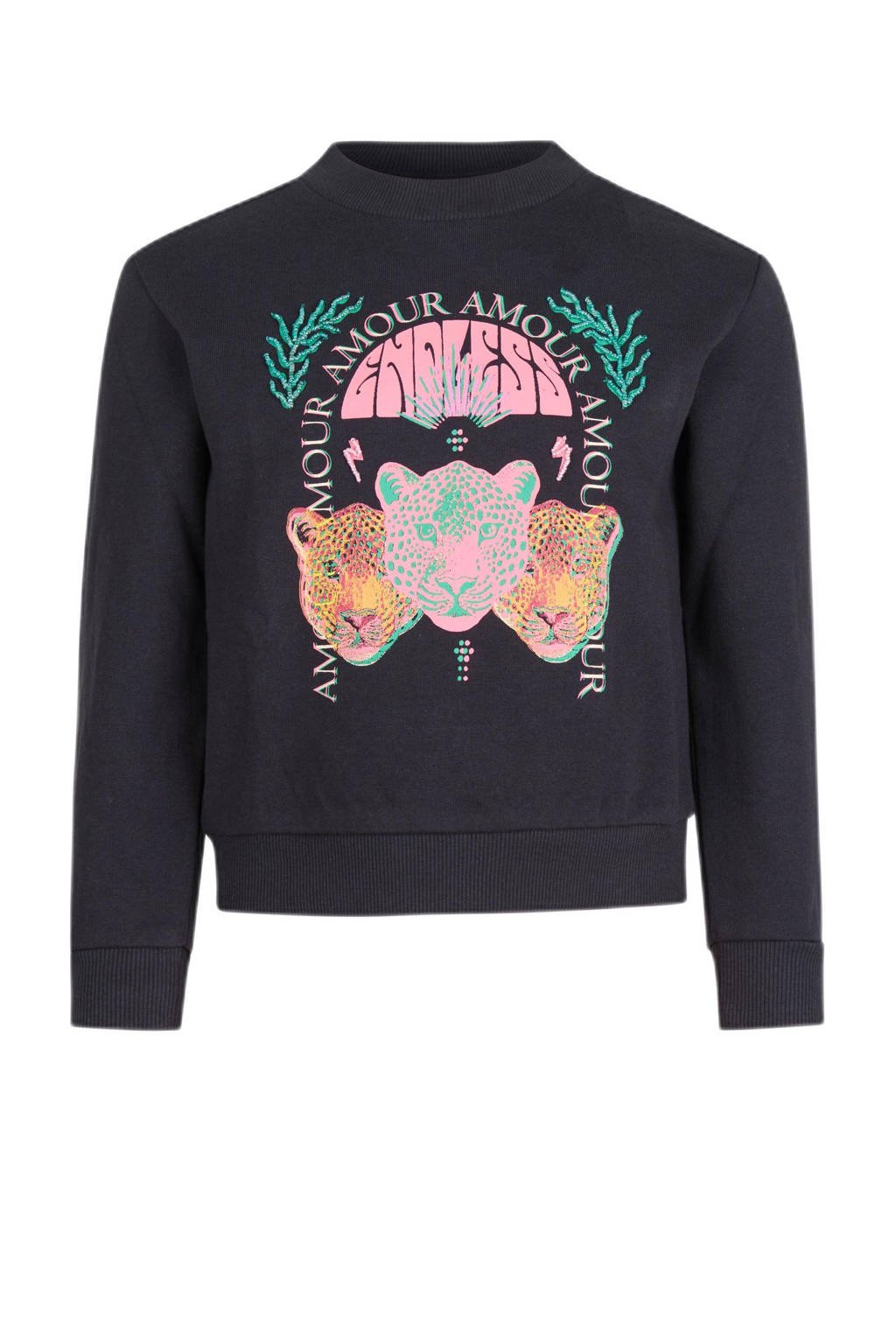 Shoeby sweater Tiger met printopdruk zwart/multi