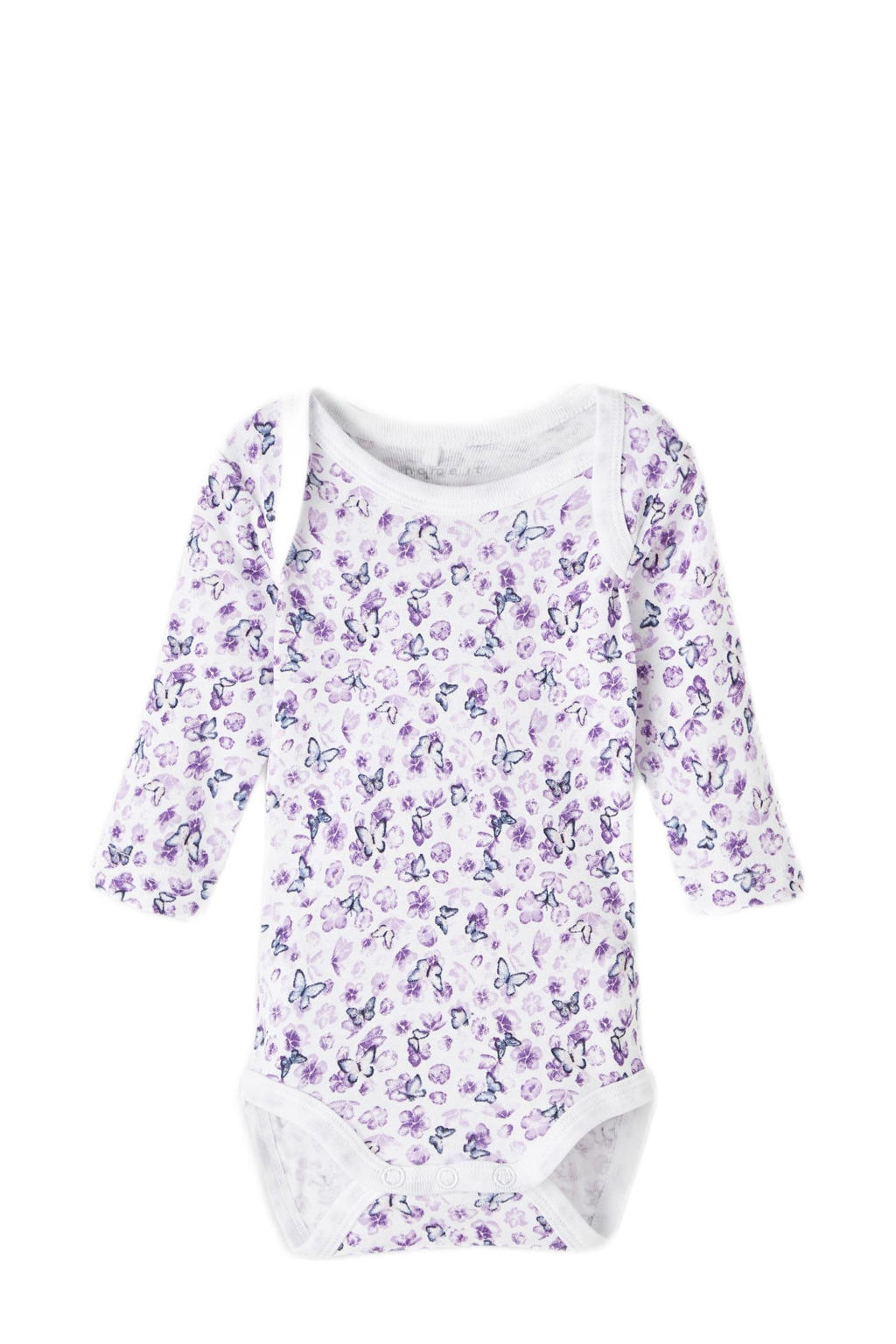 NAME IT BABY romper NBFBODY set van 3 met all over print paars/wit