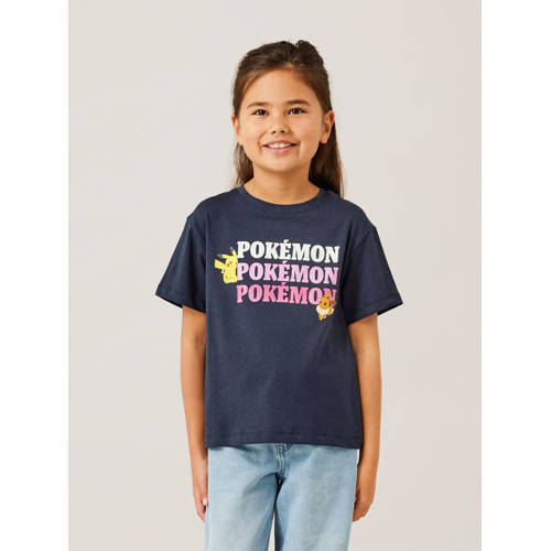 NAME IT KIDS Pokemon T-shirt NKFNATALY met printopdruk donkerblauw Meisjes Katoen Ronde hals