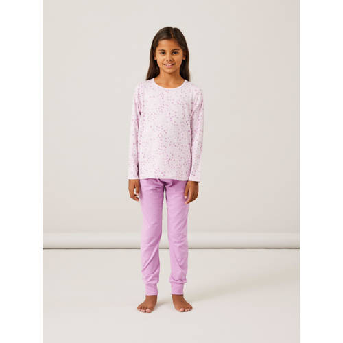 NAME IT KIDS pyjama NKFNIGHTSET met bloemendessin lichtroze/roze Meisjes Stretchkatoen Ronde hals - 110/116